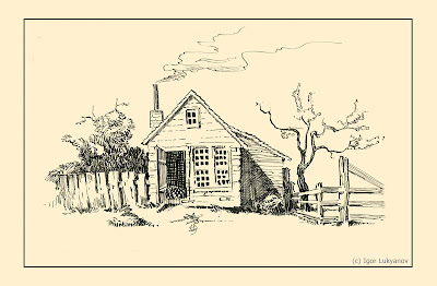 a village hut drawing