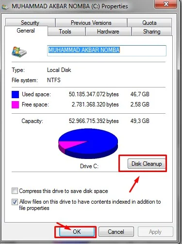 Mengatasi Hard Disk Drives C Merah atau Penyimpanan Penuh Pada Komputer