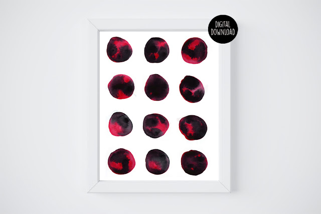 red and black watercolor circles painting // 8x10 // printable digital download