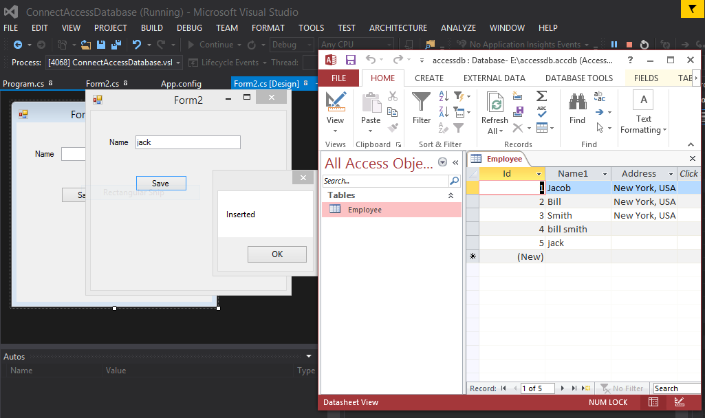 How to insert item into MS-access database using windows form c#