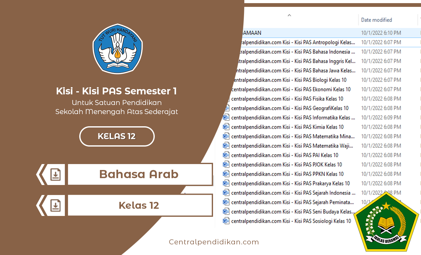 Kisi Kisi PAS Bahasa Arab Kelas 12 Tahun 2022/2023 Semester 1