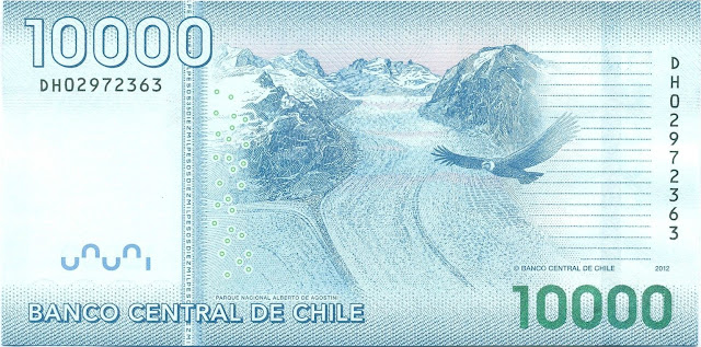 Chilean money currency 10000 Pesos banknote 2012 Condor flying