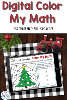 Digital Color by Number activities make a great math skills review and independent math center for 1st grade math