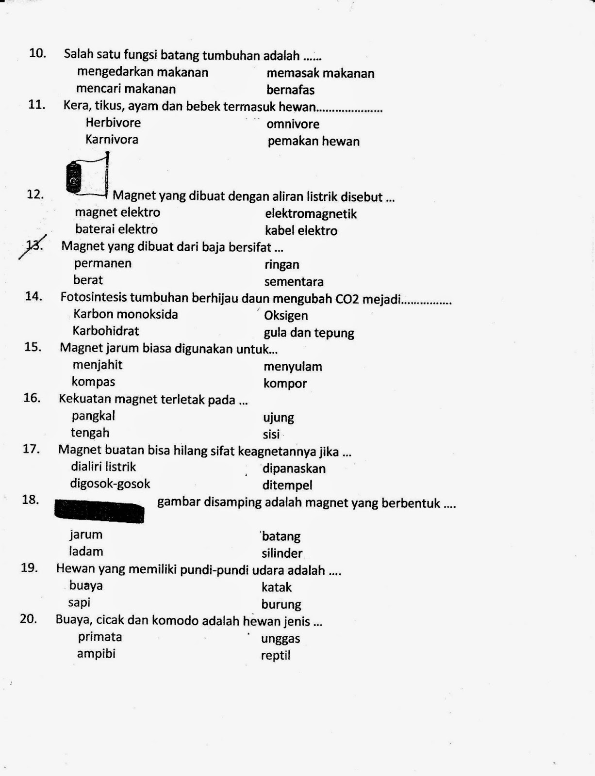 UTS Semester Genap TA 2014 2015 Mata Pelajaran IPA Kelas 5 SD