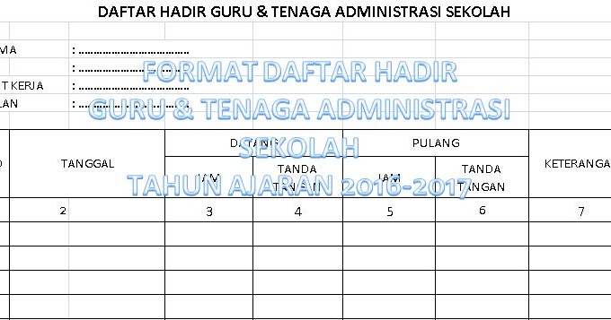 Contoh Format Daftar Hadir Guru dan Tenaga Administrasi 