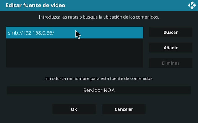 añadir direccion ip kodi servidor