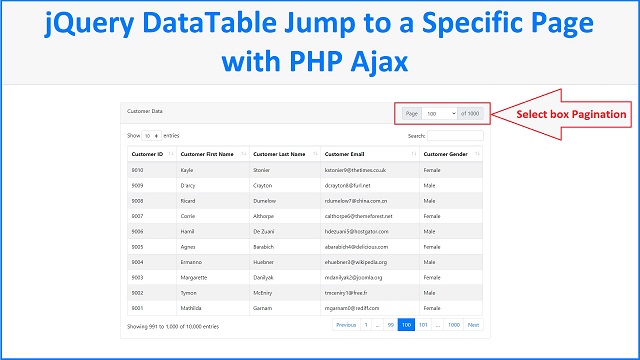 How to Add Custom Select Box pagination in jQuery DataTable with Ajax PHP