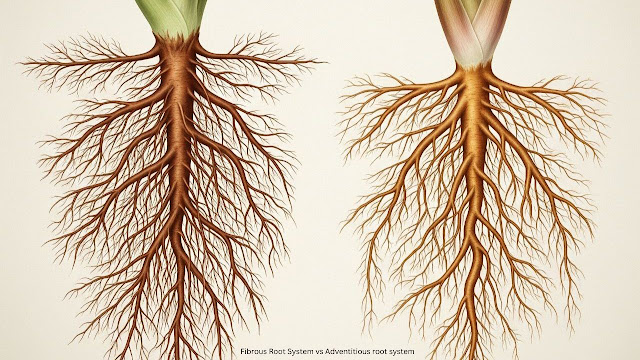 Difference between Fibrous Root System and Adventitious root system Difference between Fibrous Root System and Adventitious root system