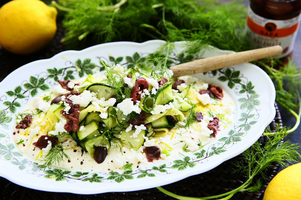 Greek Zucchini Ribbon Salad with Dill Dressing