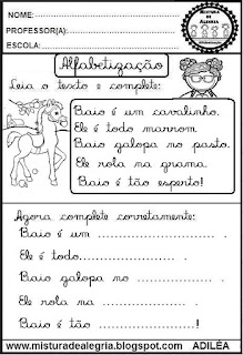 Pequenos textos infantil,atividades de caligrafia