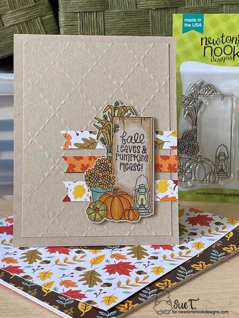 Fall leaves & pumpkins please by Sue features Autumn, Argyle, and Signs of Fall by Newton's Nook Designs; #inkypaws, #newtonsnook, #fallcards, #autumncards, #cardmaking