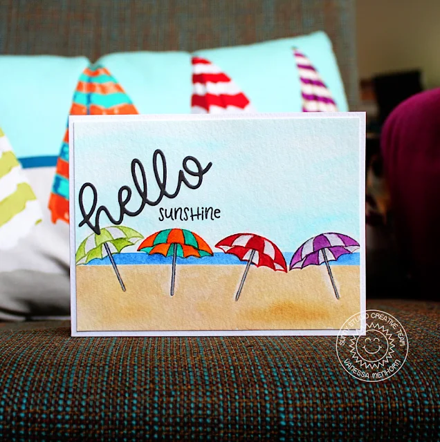 Sunny Studio Stamps: Beach Babies Hello Word Die Summer Themed Hello Card by Vanessa Menhorn