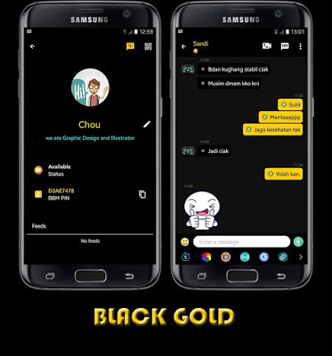 BBM MOD Black Gold Apk v3.0.1.25 Unclone Full DP [BBM Keren Edisi 2016 Sticker Lucu]