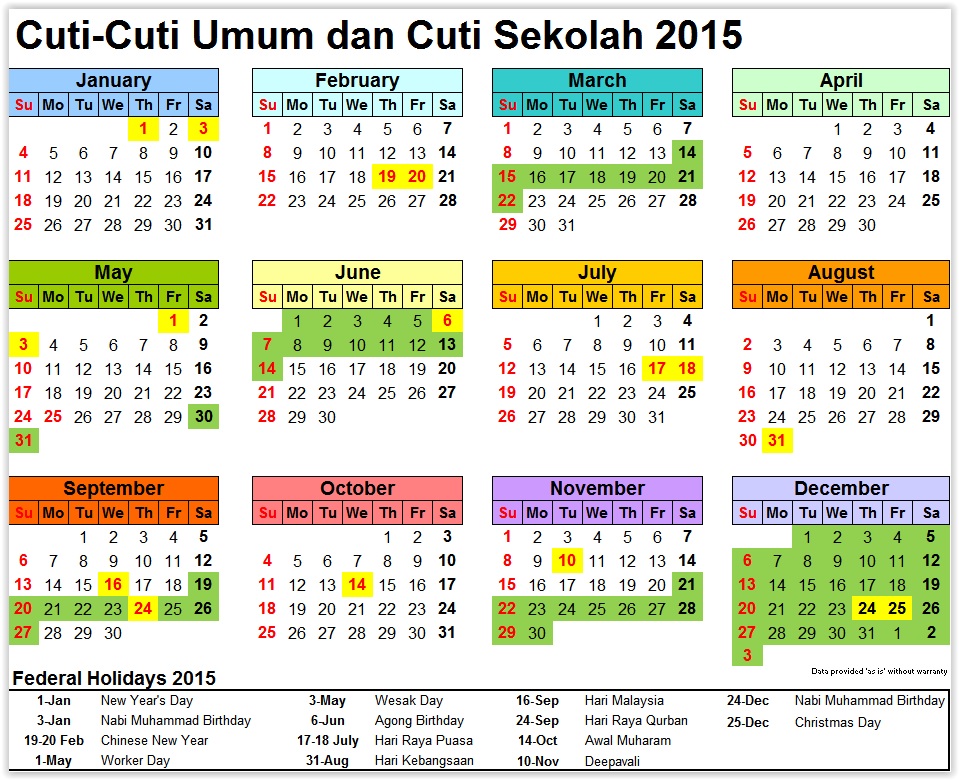 ABD. RASHID LIZAN: CUTI-CUTI UMUM DI MALAYSIA TAHUN 2015