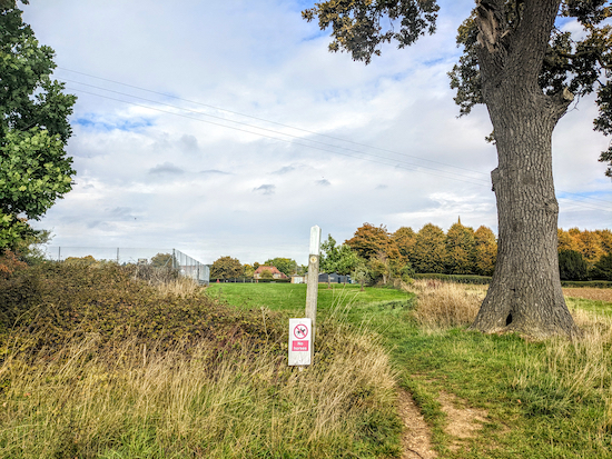 Continue on Bramfield footpath 8 passing playing fields on the left