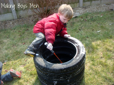 kids playing with tires