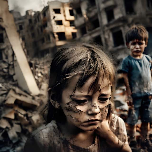 Niños en un escenario de guerra desgarrador.