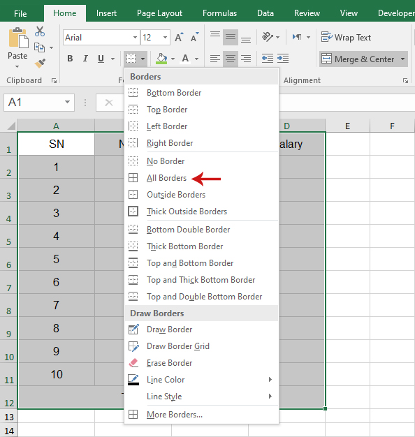 كيفية عمل جدول بيانات في Excel