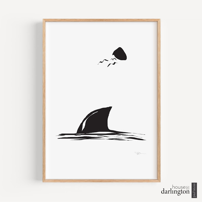 House of Darlington, Shark Wave Art Print, Nautical Art, Abstract Art, Sharks, Beach House Decor