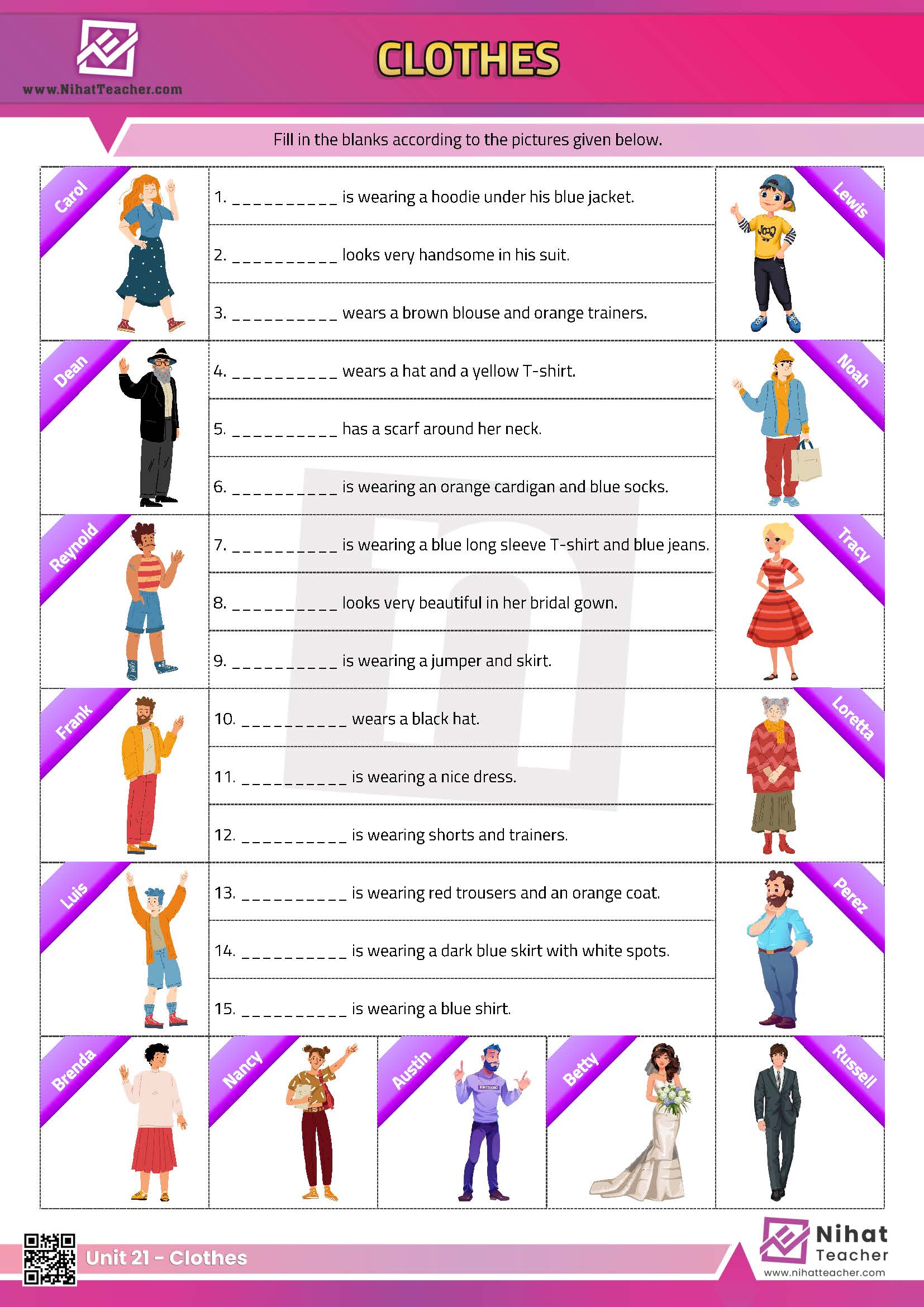 Unit 21 - Clothes Worksheet 3 - Free English learning and teaching  resources - Free PDF worksheets and multiple choice tests.