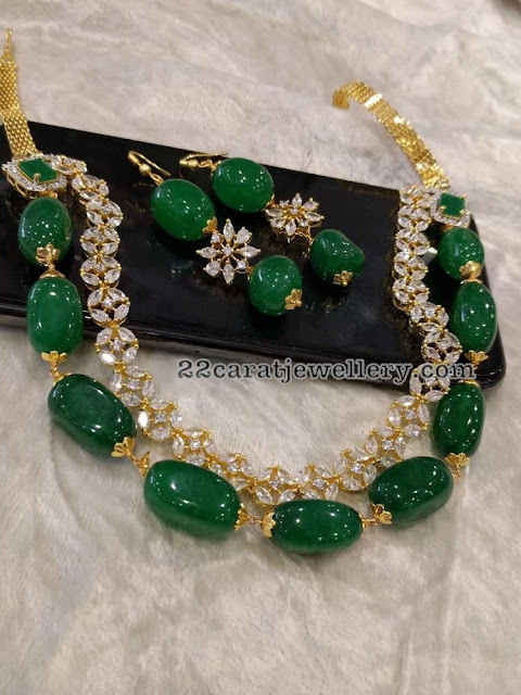 Diamonds and Emerald Beads Two Layer Set