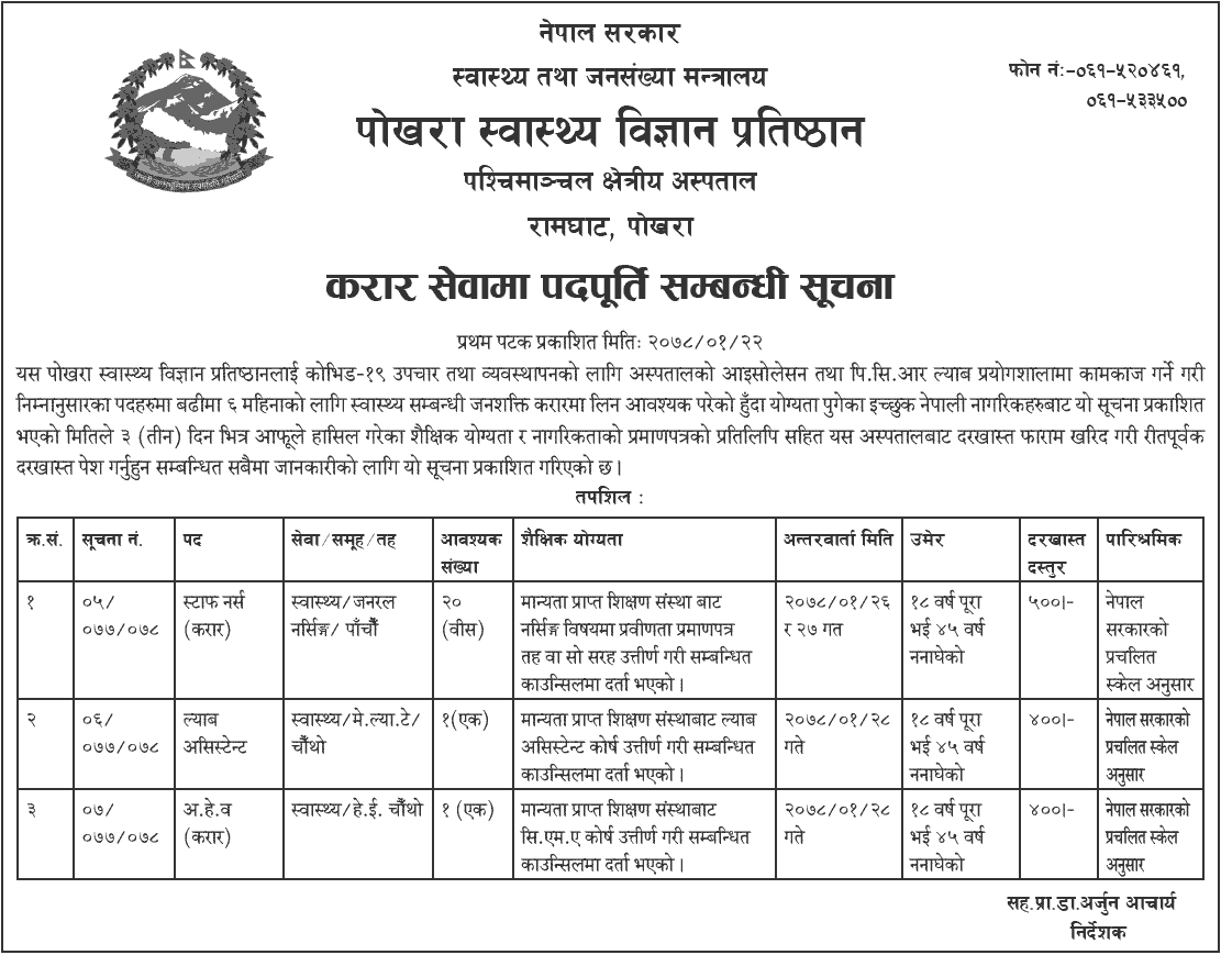 Pokhara Academy of Health Sciences (PAHS) Job Vacancy for Staff Nurse, Lab Assistant and AHW