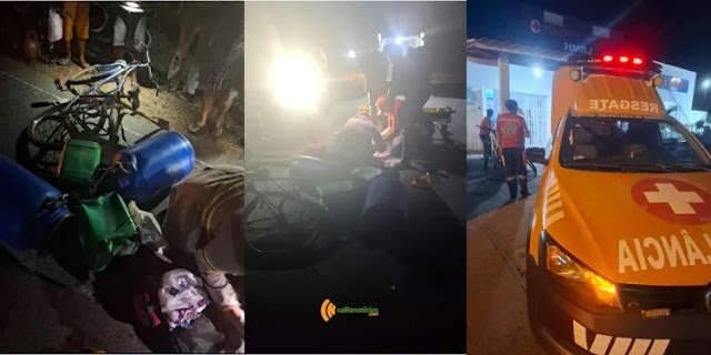 Duas pessoas ficam feridas em colisão entre moto e bicicleta na BA-120