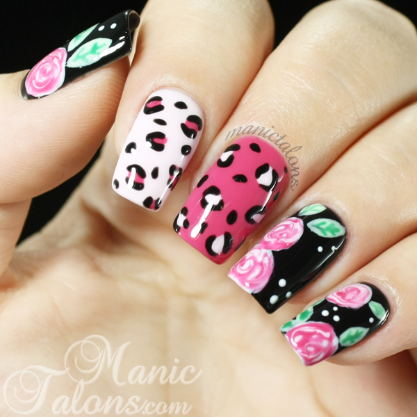 Roses and leopard print manicure