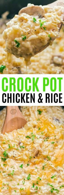 CHEESY CROCK POT CHICKEN AND RICE