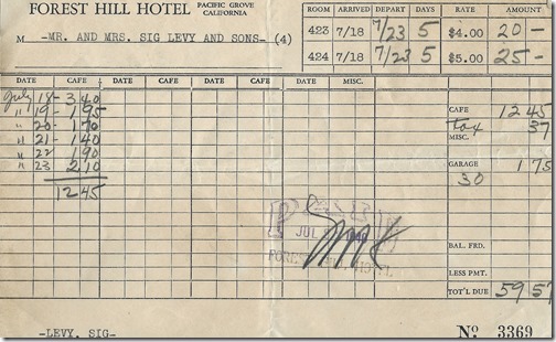 Forest Hill Hotel bill
