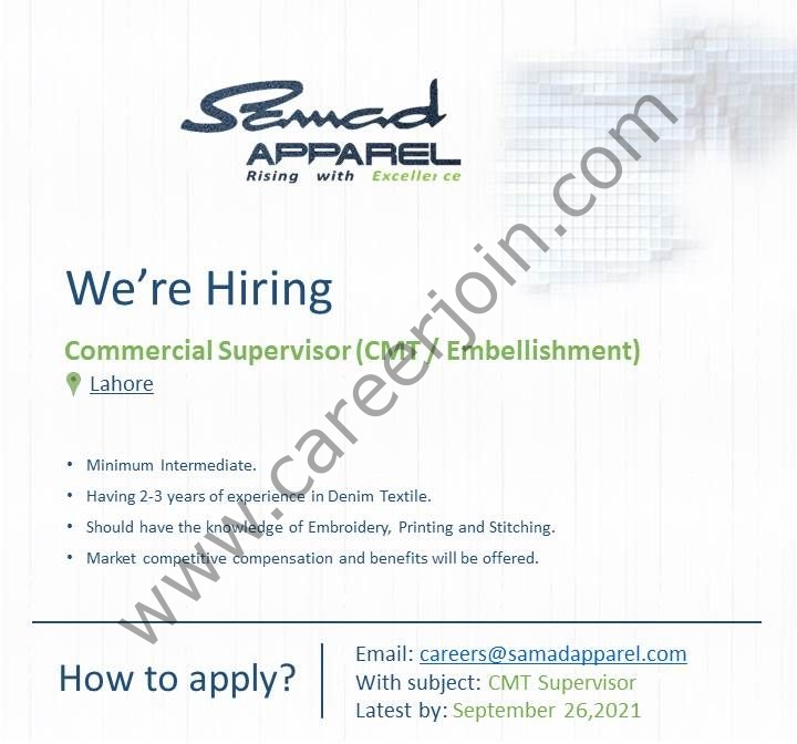 Jobs in Samad Apparels Pvt Ltd