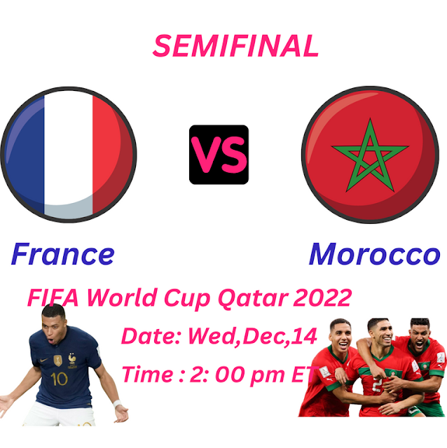 France vs Morocco Live streaming FIFA world cup Qatar 2022 Semifinal Soccer online