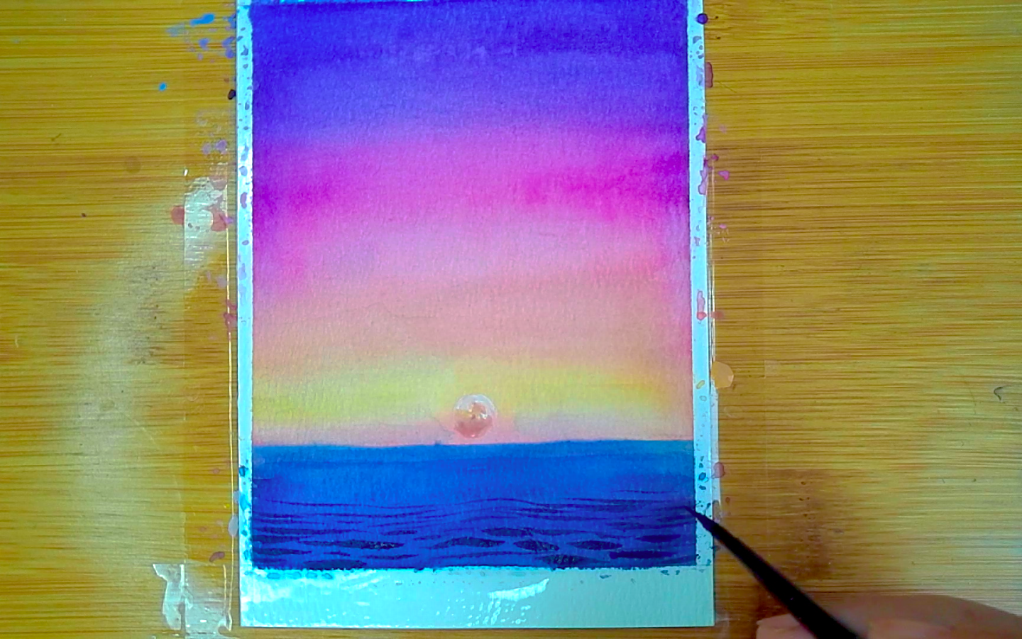 How to draw easy watercolor sunset seascape step by step tutorial for beginner, come to see my online class