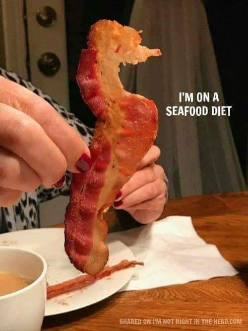 Seafood witziges Bild Bacon Wissenswertes mit Witz und Humor Kochen, Komische Begebenheiten des Lebens, Wissen zum lachen