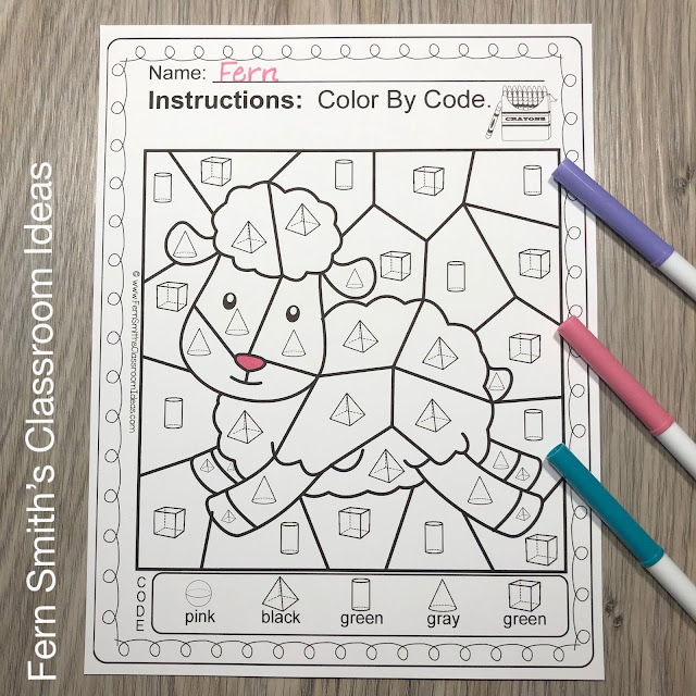 Baa Baa Black Sheep Color By Code Remediation of 3-D Shapes FREEBIE by #FernSmithsClassroomIdeas