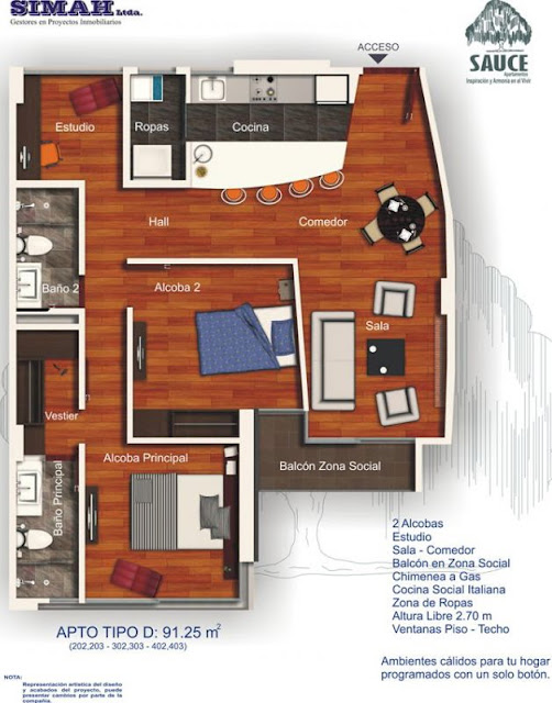 PLANO DE VIVIENDA PEQUEÑA CON DOS HABITACIONES via www.planosdecasas.blogspot.com