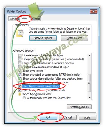  Manajemen file di windows biasa dilakukan dengan memakai Windows Explorer Cara Seleksi File dengan Checkbox di Windows Explorer