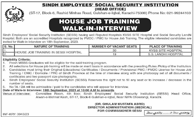 SESSI Jobs In Sindh