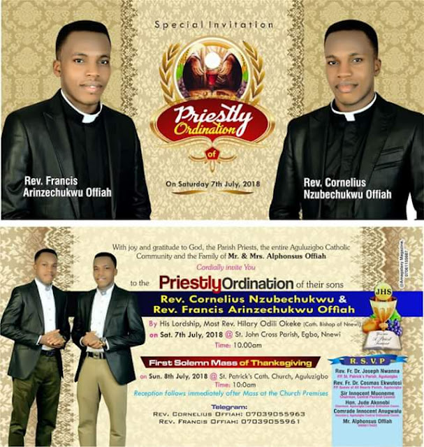 Identical twin brothers ordained Catholic Priests in Anambra (photos)
