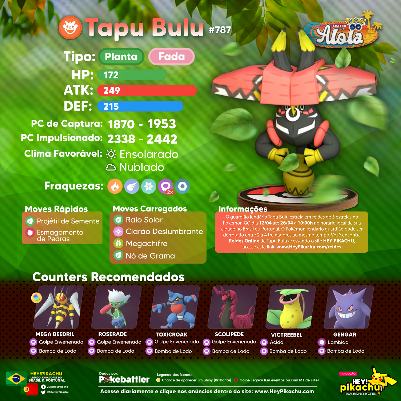 Jogada Excelente on X: Pokémon GO: Chefes de Reide disponíveis com a  chegada de Tapu Bulu.  / X
