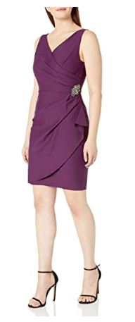 Women's Slimming Short Ruched Dress with Ruffle - Petite and Regular