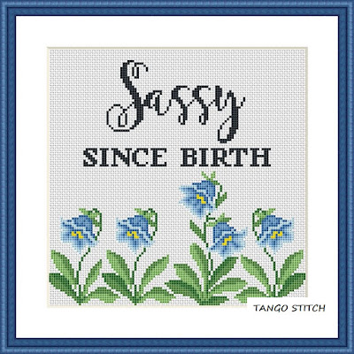 Sassy since birth funny quote cross stitch pattern floral embroidery design - Tango Stitch