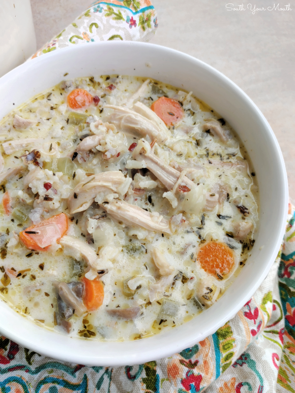 Chicken & Wild Rice Soup! A super flavorful, creamy soup recipe with tender chicken, hearty vegetables and wild rice that’s not too heavy but still oh, so satisfying.