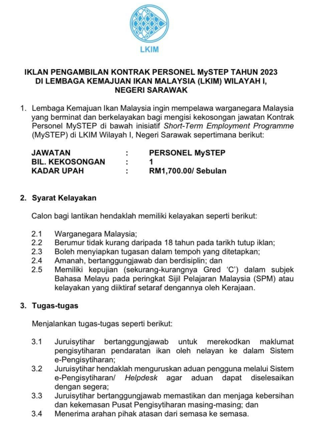 Jawatan Kosong Lembaga Kemajuan Ikan Malaysia (LKIM) September 2023