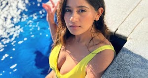 Chandhini Bhagwanani yellow bikini cleavage curvy indian tv actress