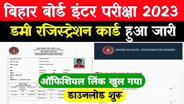 Bihar Board inter Dummy Registration Card 2023