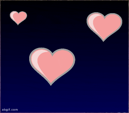 Three red animated beating hearts on a black background