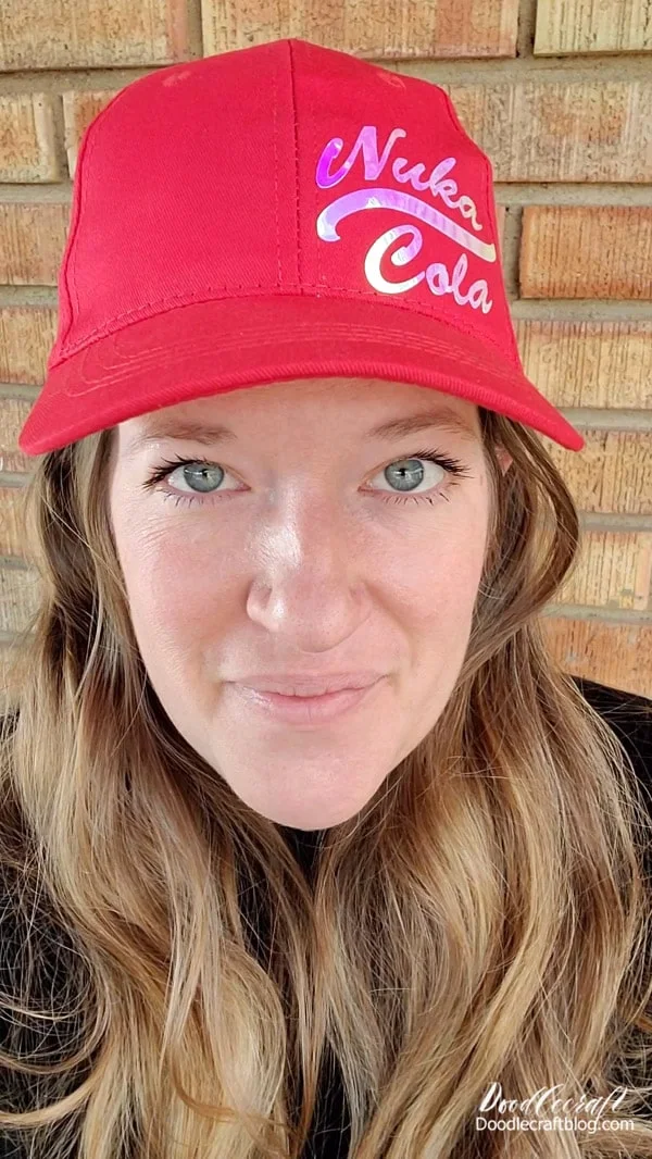 If you are a total Fallout fan, like me, you'll love this Nuka-Cola hat!   Snag the logo at the end of this post--it fits on the hat brim as well!