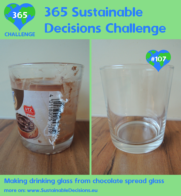 Making drinking glass from chocolate spread glass reducing waste