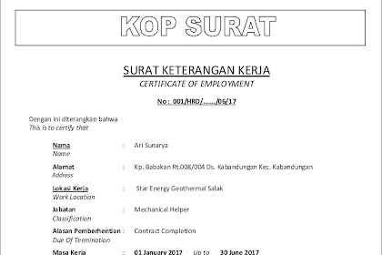 Contoh Surat Keterangan Kerja Yang Baik Dan Benar